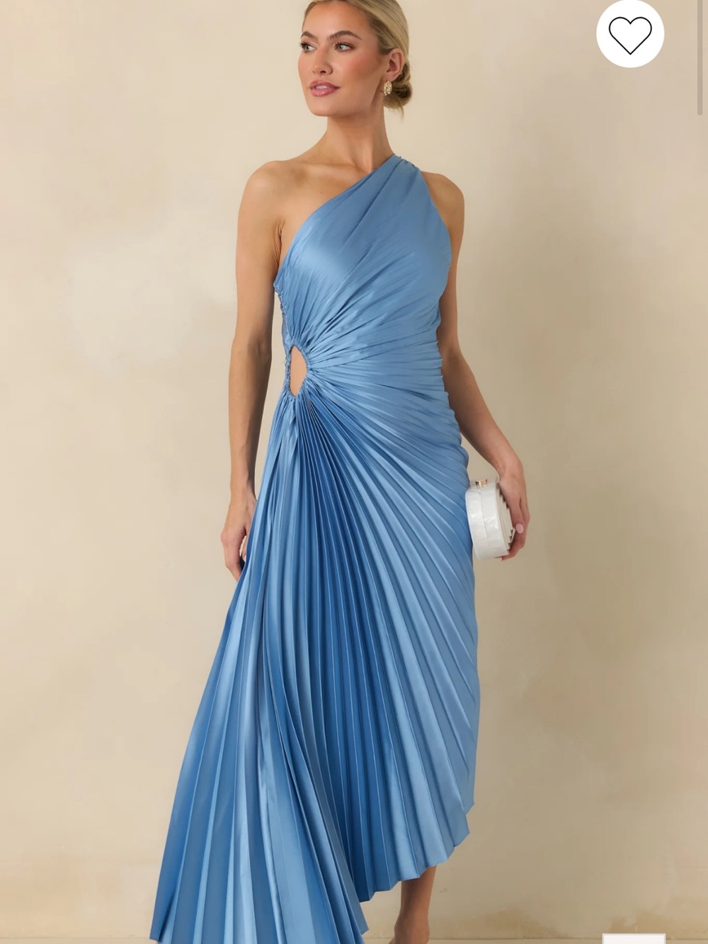 One-Shoulder Sky Blue Pleated Evening Dress